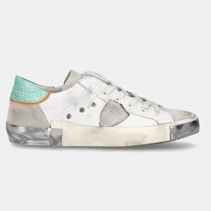 NWT Philippe Model PRSX Low Veau Croco in White and Aquamarine - Size 40